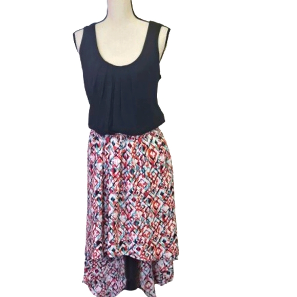 Rock 47 by Wrangler Black Multi-Color Print Sleeveless High Low Dress, X-Large - Picture 3 of 14